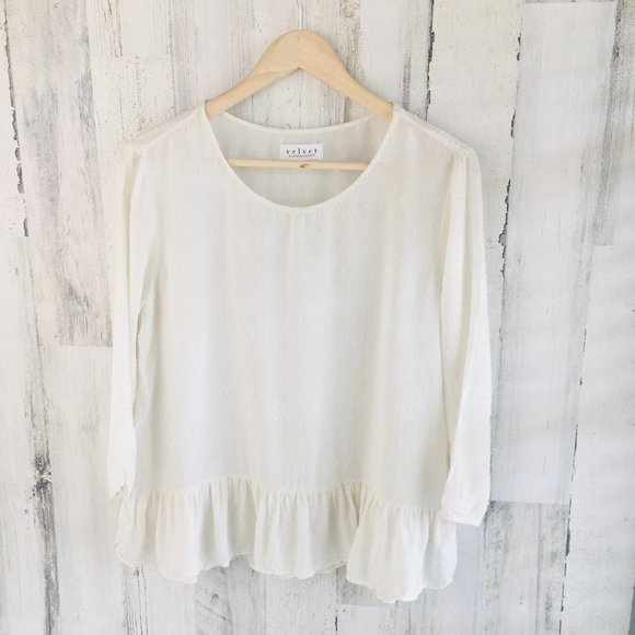 Velvet by Graham & Spencer Tops - Velvet Graham Spencer Swiss Dot Ruffle Hem Top